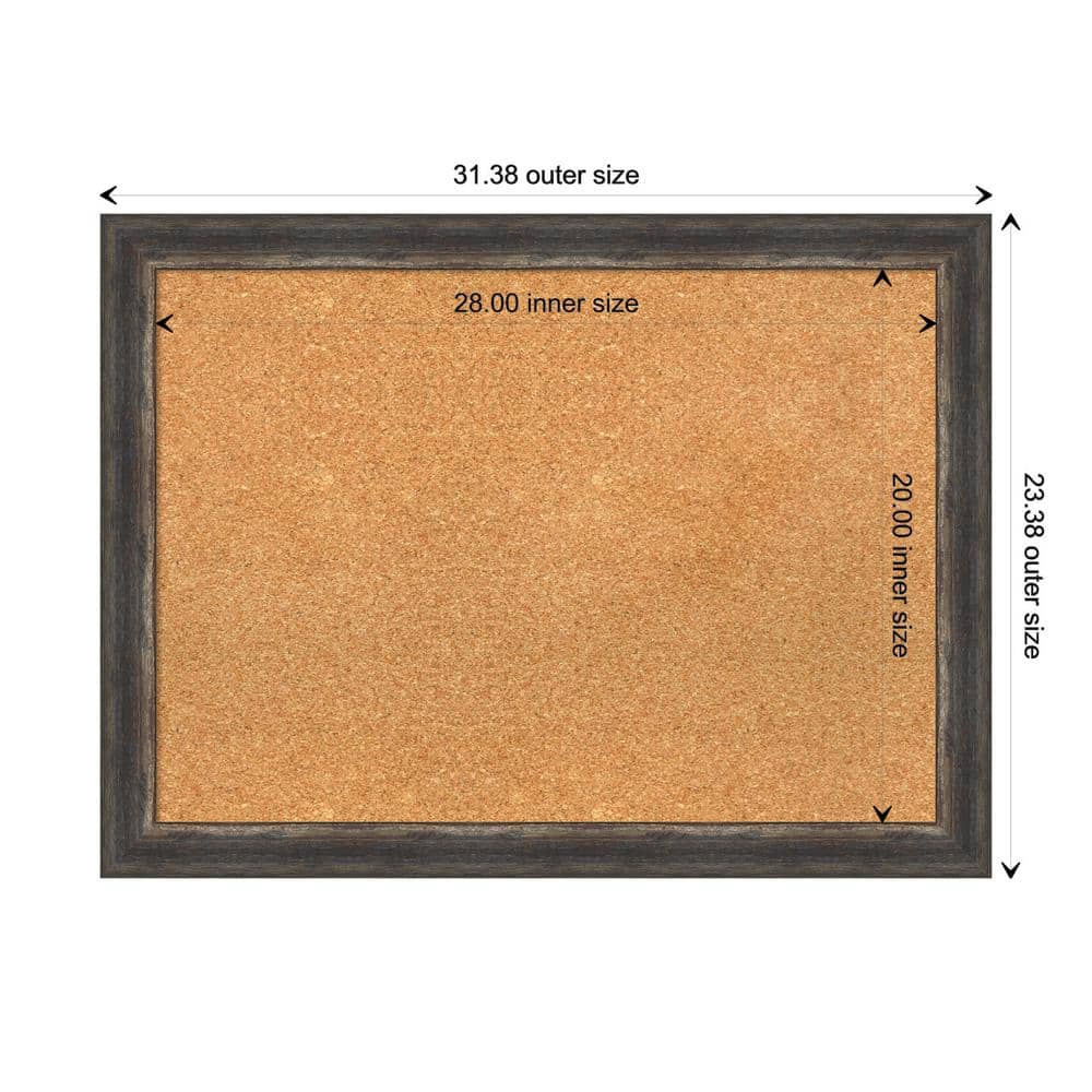 Natural Cork Board with Bark Rustic Char Polystyrene Frame, 31" x 23"