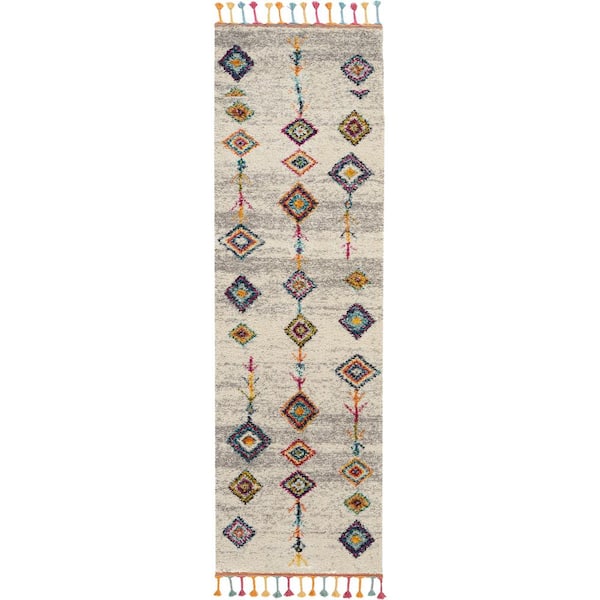 Nourison Moroccan Casbah Grey Multicolor 2 ft. x 8 ft. Moroccan Transitional Kitchen Runner Area Rug