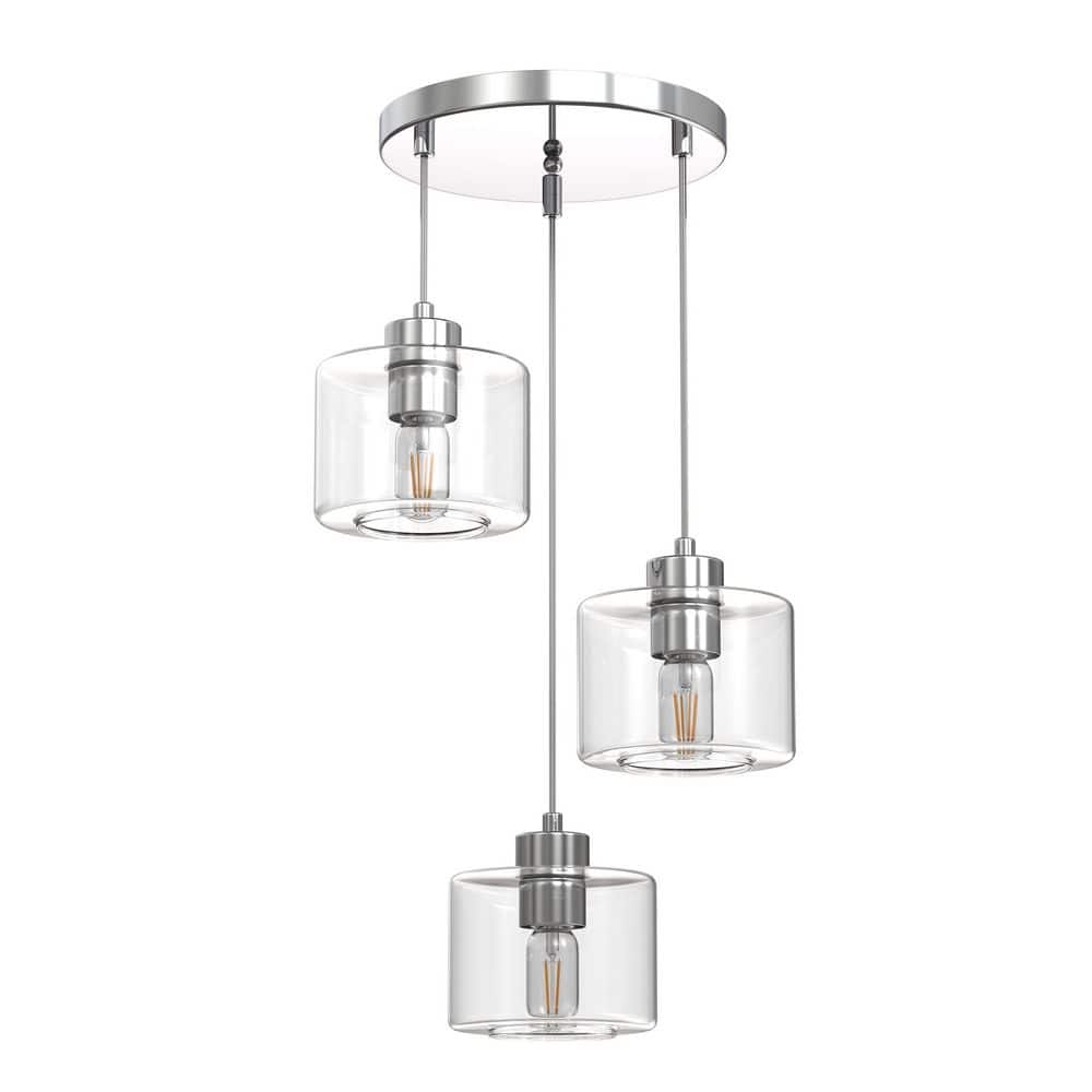 3-Light Chrome Pendant Light with Clear Cylinder Glass, E26 Adjustable Light for Kitchen Island and Dining Room price history on PriceWatchPro