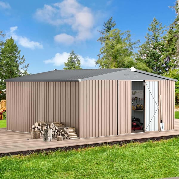 Zeus & Ruta 14 ft. W x 12 ft. D Metal Storage Shed with 2 Doors
