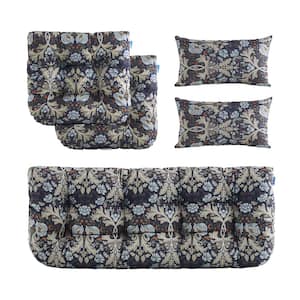 Outdoor Floral Cushions Loveseat Chair with Bench Cushion Replacement for Furniture in StoneBlue L19"xW44" (Set of 5)