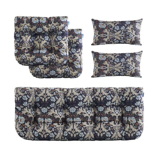 BLISSWALK Outdoor Floral Cushions Loveseat Chair with Bench Cushion Replacement for Furniture in StoneBlue L19"xW44" (Set of 5)