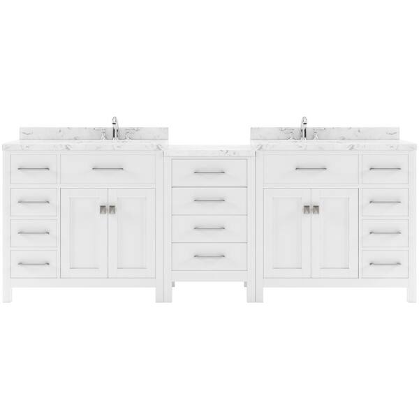 Virtu USA Caroline Parkway 93 in. W x 22 in. D x 35 in. H Double Sink Bath Vanity in White with Quartz Top