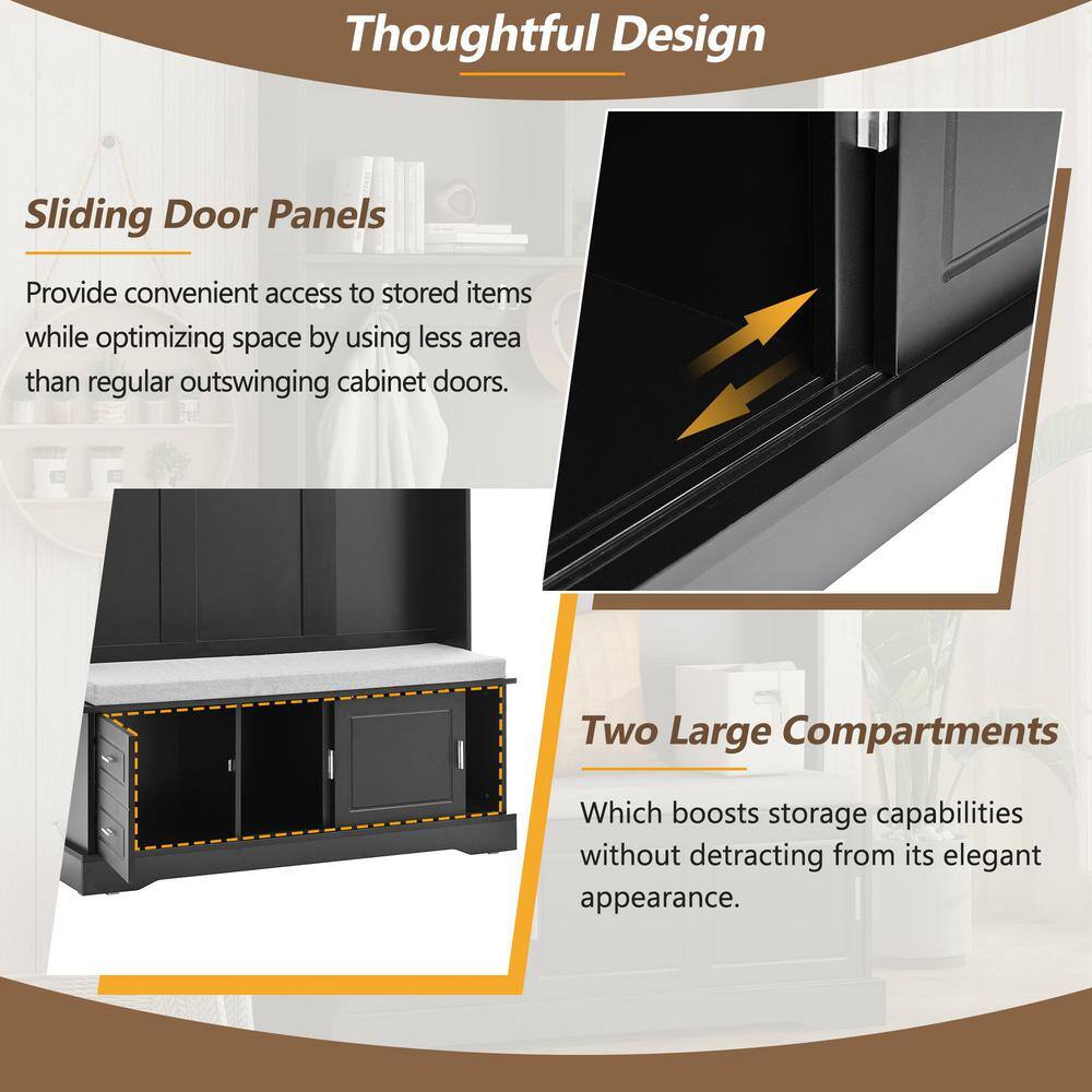 Black MDF Hall Tree with Storage and Hooks