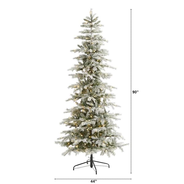 Nearly Natural 7.5 ft. Pre-Lit Slim Flocked Nova Scotia Spruce Artificial  Christmas Tree with 450 Warm White LED Lights T1856 - The Home Depot