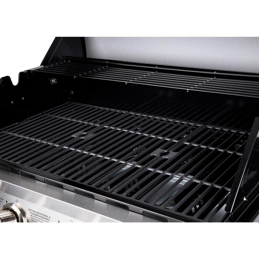 Stainless Steel Black 4-Burner Propane Gas Grill with Side Burner