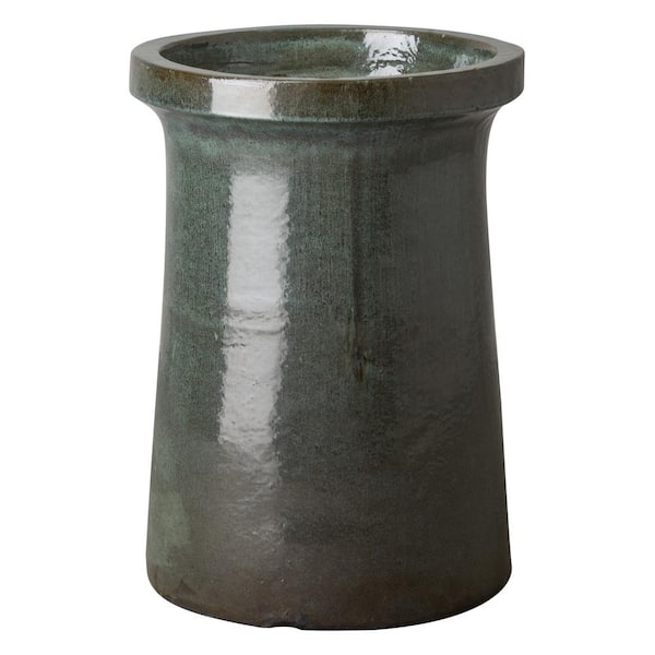 21 in. D x 29 in. H Green Kelp Ceramic Round Planter