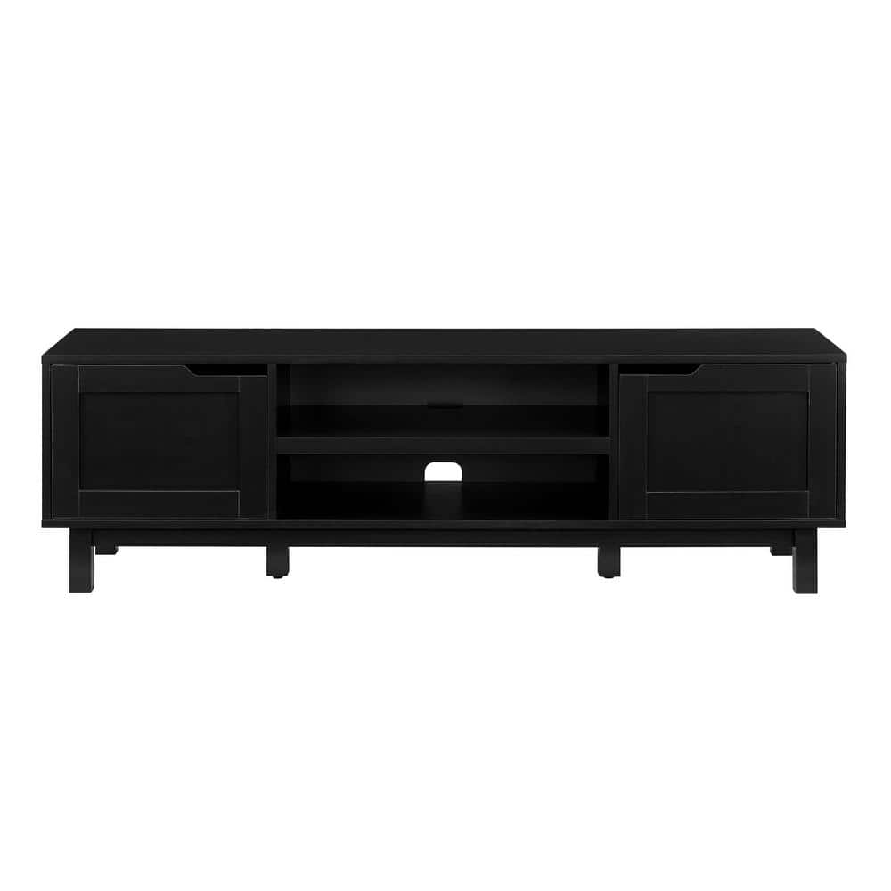 58" Solid Black Wood TV Stand with Cabinet for TVs up to 65 inches