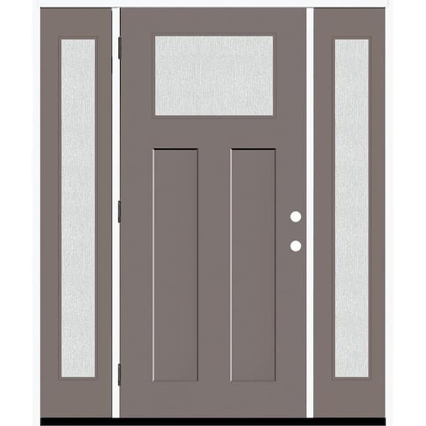 Steves & Sons Legacy 68 in. x 80 in. 1/4 Toplite Rain Glass RHOS Primed Kindling Finish Fiberglass Prehung Front Door w/Dbl 14 in. SL