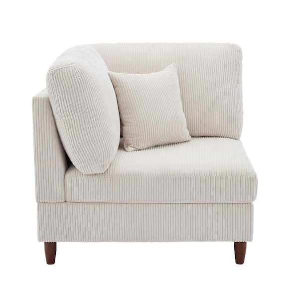 Uixe Modern Beige Corduroy Fabric Left Arm Facing Sectional Corner Armchair with Wood Legs Set of 1