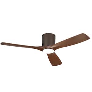 Volos 54 in. Indoor Satin Natural Bronze Low Profile Ceiling Fan with Integrated LED with Wall Control Included