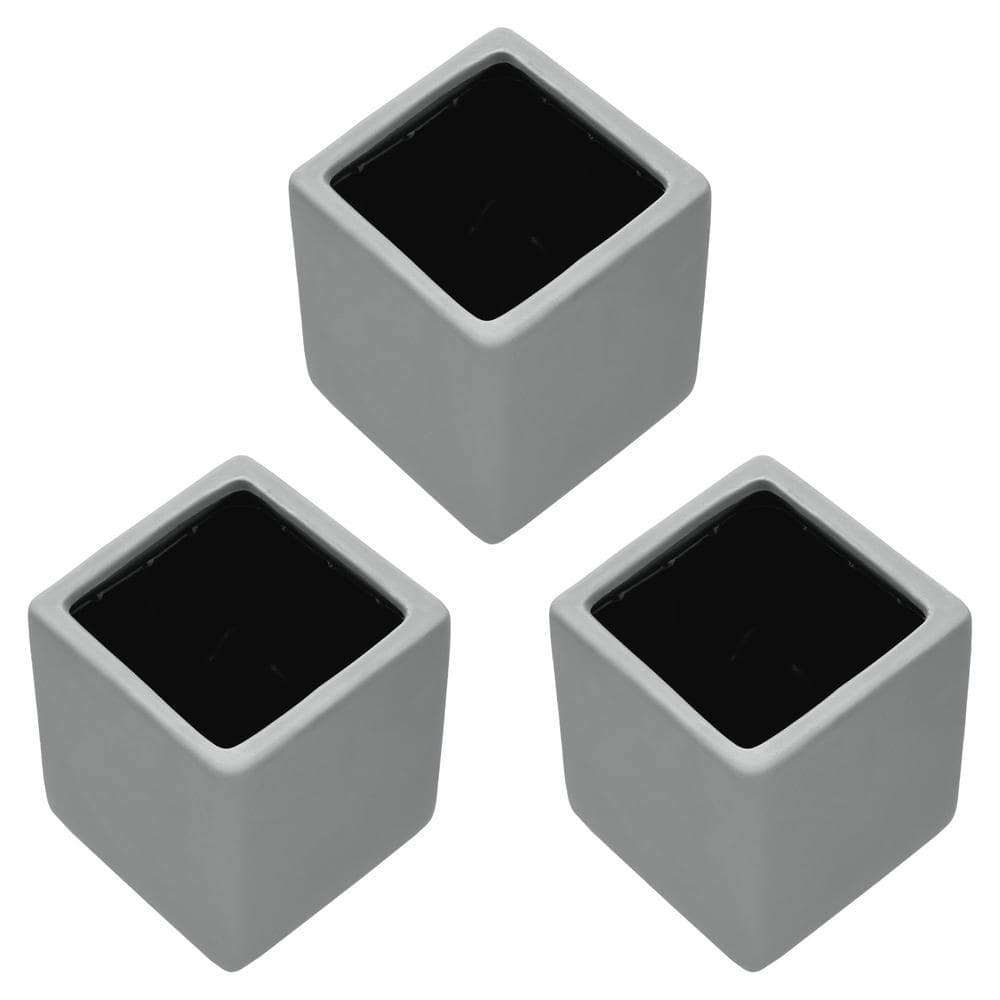 Cube 3-1/2 in. x 4 in. Light Gray Ceramic Wall Planter (3-Piece)