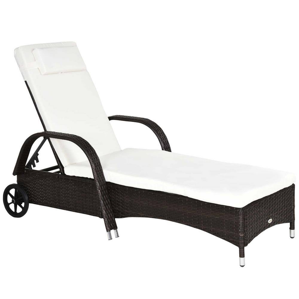 Wicker Brown Outdoor Chaise Lounge with Wheel, Headrest and White Cushion, 5 Level Adjustable price history on PriceWatchPro