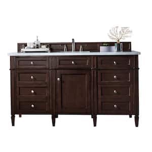 Brittany 60 in. W x 23.5 in.D x 34 in. H Single Bath Vanity Burnished Mahogany with Marble Top in Carrara White