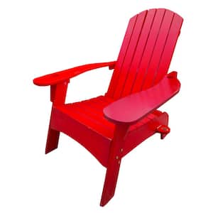 Classic Red Reclining Wood Adirondack Chair with Umbrella Hole and Cup Holder