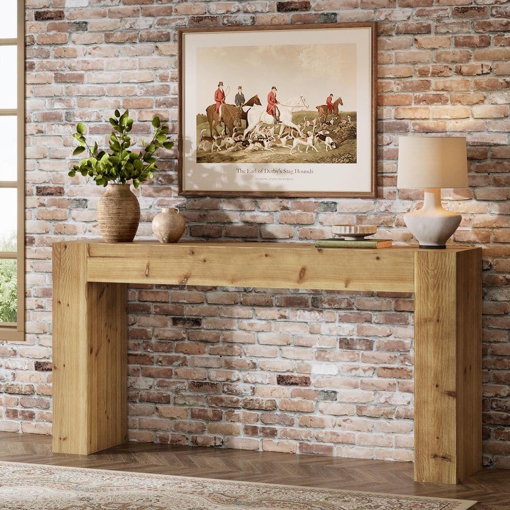 BYBLIGHT Turrella 63 in. Brown Rectangle Solid Wood Console Table Long ...