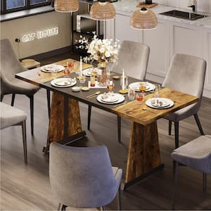 Rustic Brown 70 in. Wood Dining Tables with Metal Base For 6-8 People , Rectangle Kitchen Table