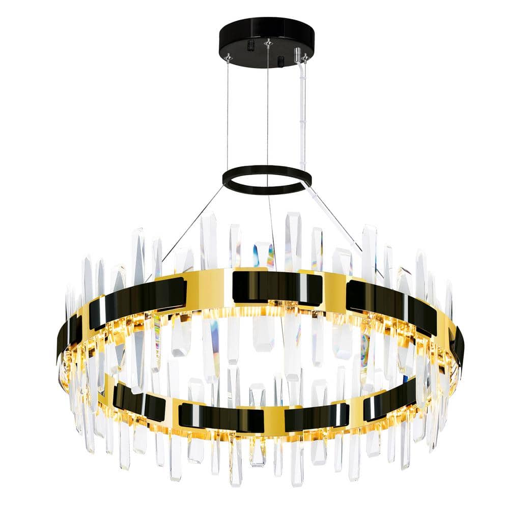 Aya Pearl Black Crystal LED Chandelier 32" with Stunning Details