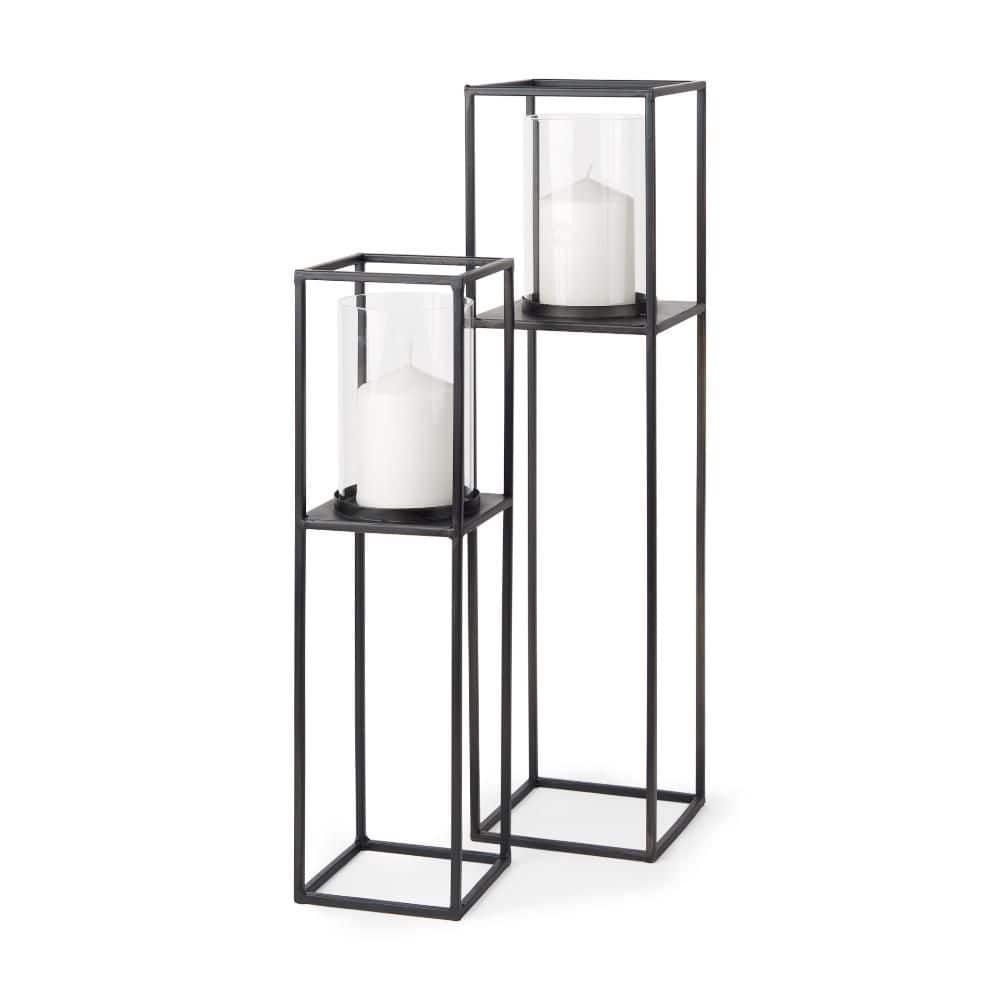 Set of Two Black Geometric Metal And Glass Tabletop Hurricane Candle Holders price history on PriceWatchPro