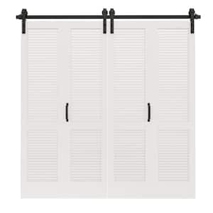 80 in. x 84 in. Solid Core Composite MDF White Finished Louver Closet Bi-Fold Door Sliding Barn Door with Hardware Kit