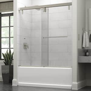 Mod 60 in. x 59-1/4 in. Soft-Close Frameless Sliding Bathtub Door in Nickel with 3/8 in. (10mm) Clear Glass