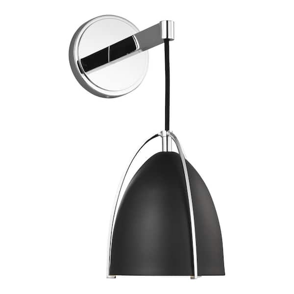 Generation Lighting Norman 1-Light Chrome Wall Sconce with Midnight Black Steel Shade