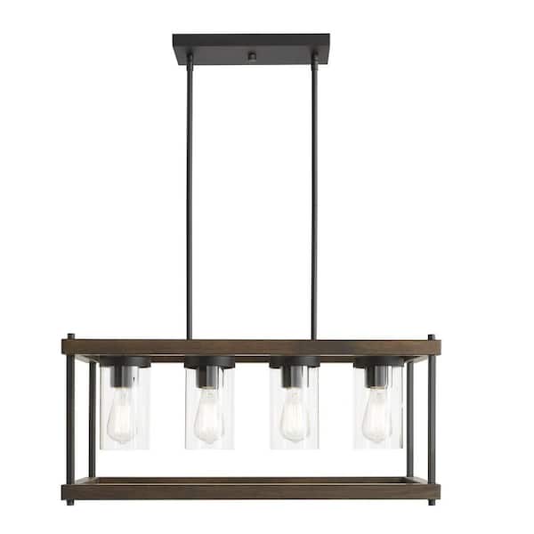 Home Decorators Collection Elden Modern 4-Light Faux Wood and Black Outdoor Chandelier