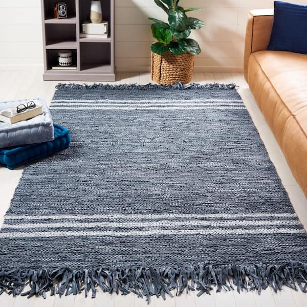 Vintage Leather 3 ft. x 5 ft. Gray/Ivory Striped Border Area Rug