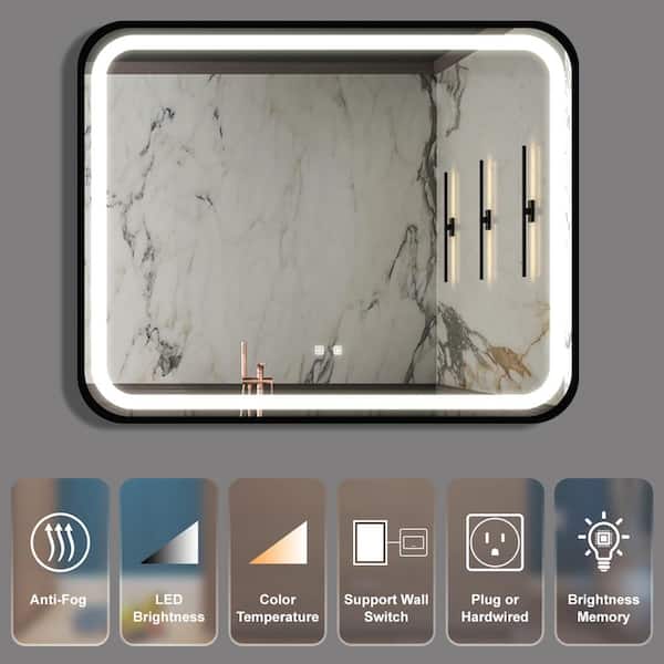 40 in. W x 32 in. H Rectangular Anti-Fog Frameless LED Lighted Wall Mounted Bathroom Vanity Mirror in Black