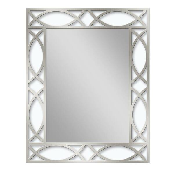 Deco Mirror 24 in. W x 30 in. H Metal Scroll Etched Wall Mirror in Brush Nickel