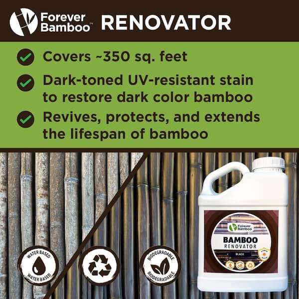Eco-Friendly Bamboo Renovator Restoration Stain 1 Gal. Black Water-Based UV/Water-Resistant Exterior Wood Sealer Stain