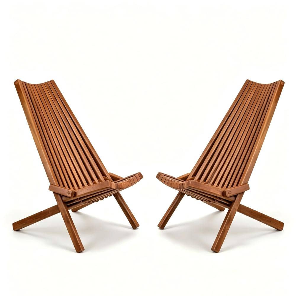 2‑Pack Acacia Wood Folding Outdoor Lounge Chair,Teak Oil Finish Portable LoungeChair for Backyard Garden Camping Balcony