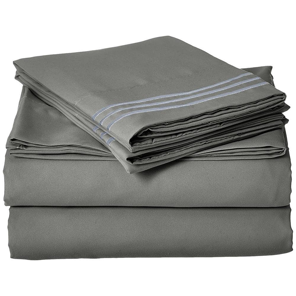 4-Piece Gray Solid Microfiber California King Sheet Set