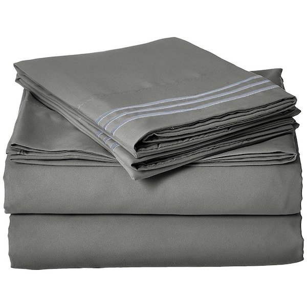 Elegant Comfort 4-Piece Gray Solid Microfiber King Sheet Set
