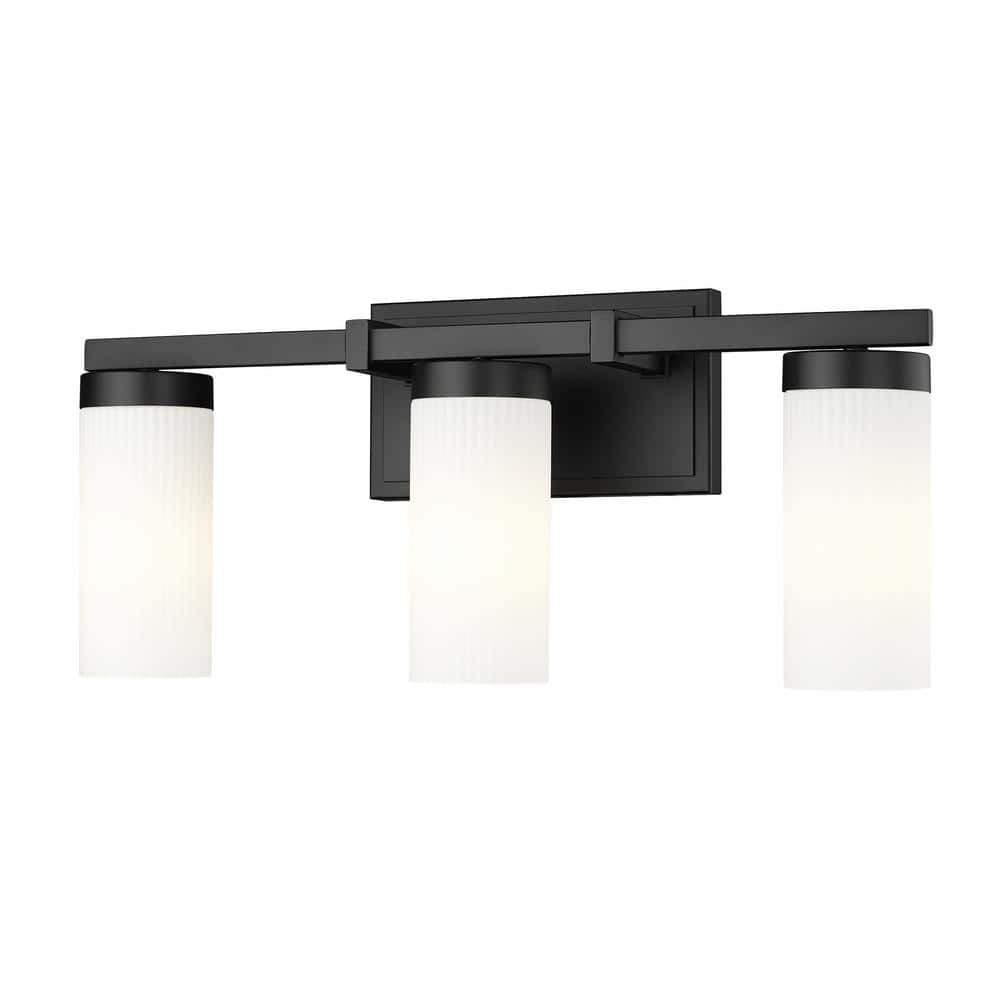 Danica 20.5 in. 3-Light Matte Black Vanity-Light with White Glass Shade