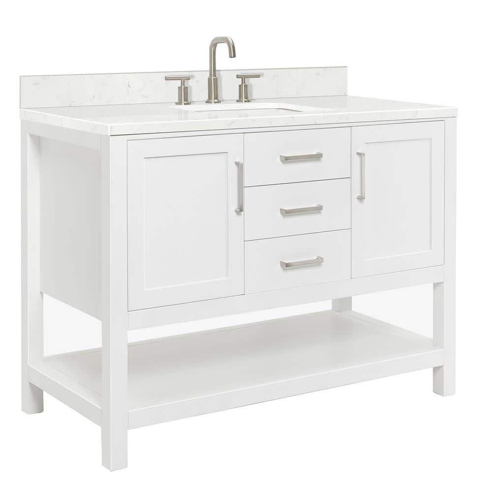 Bayhill White Freestanding Single Vanity with Marble Top