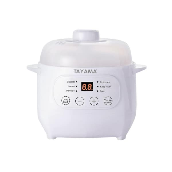Tayama 1 qt. White Mini Ceramic Stew Slow Cooker with Pre-Settings