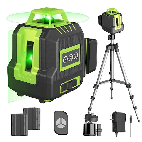 Adrinfly Tripod 1200mah Laser-Level can be standby for 10 hours with Lazer Leveler Tool and Tripod Self-Leveling, Green, 1-Pack