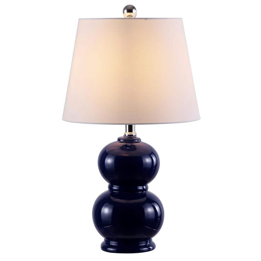 Navy Ceramic Double Gourd Table Lamp with White Shade