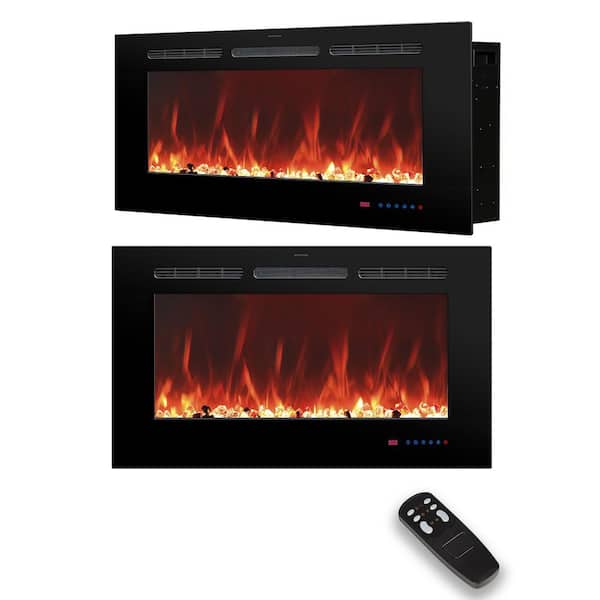 72in. 5120BTU Wall Mount Electric Fireplace, 750W/1500W, Heat 400 sq. ft, Blower Heat, Remote, 1-9H Timer, Black