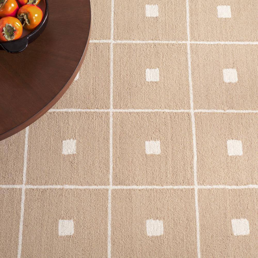 Beige and Ivory Geometric Wool and Synthetic 3' x 5' Area Rug