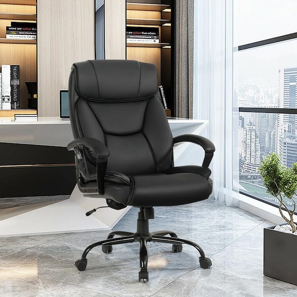 Massage Executive Office Chair with 6 Vibrating Points, 360° Swivel,Smooth Rolling Casters Support 500 lbs.-Black
