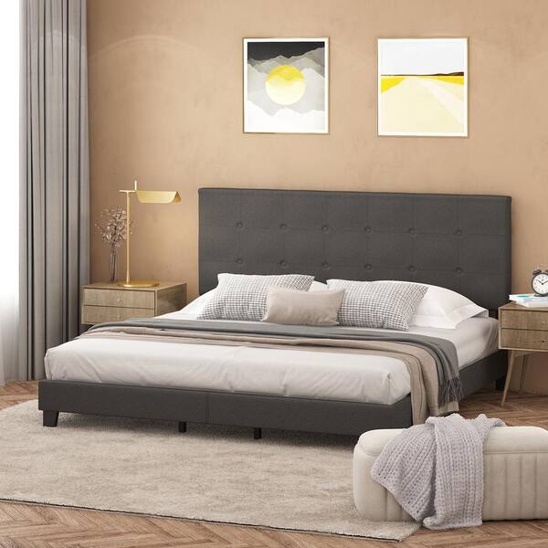 Furinno Laval Stone King On Tufted, King Bed Without Frame