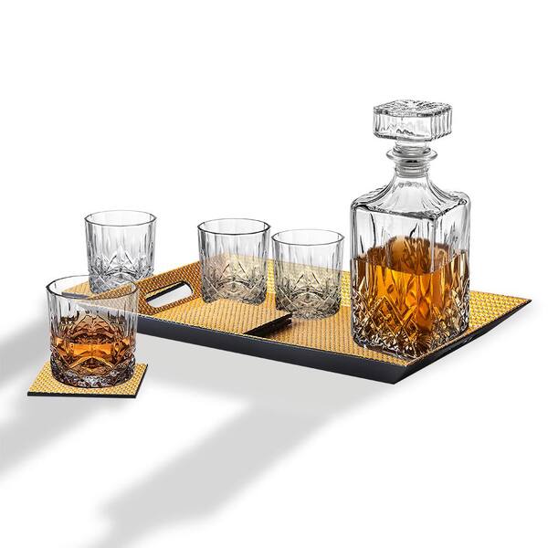 STUDIO SILVERSMITHS 34 oz. Gold & Diamond Decanter and 10 oz. DOF Whiskey Glasses (10-Piece Set)