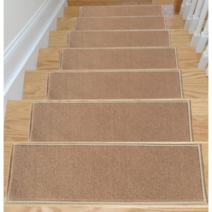 Escalier Collection Non-Slip Rubberback Solid 8.5 in. x 26 in. Indoor Stair Treads, Set of 14, Beige