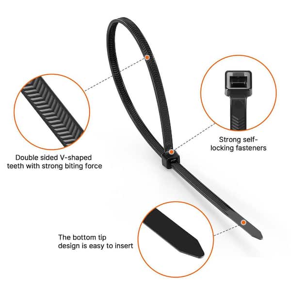 SEKUREON 8 in. Zip Ties Double Sided Toothed 100 LBS Tensile