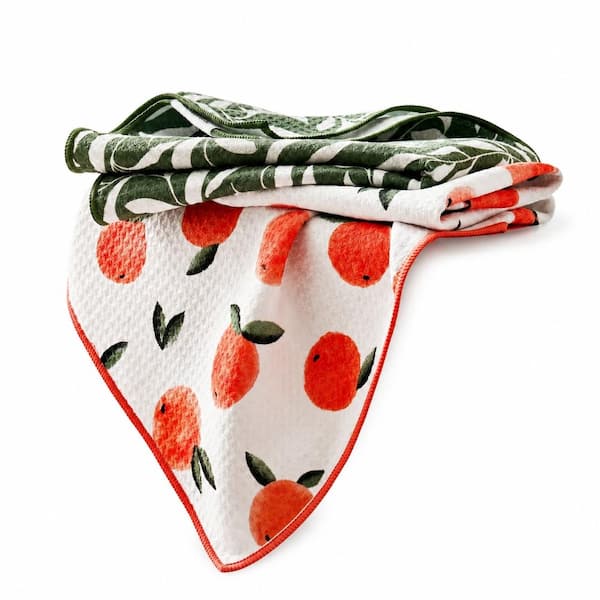 Peachy Leaves Pattern Polyester Microfiber Kitchen Towels Set of 2, 16 in. x 28 in. Quick-Dry Waffle Weave