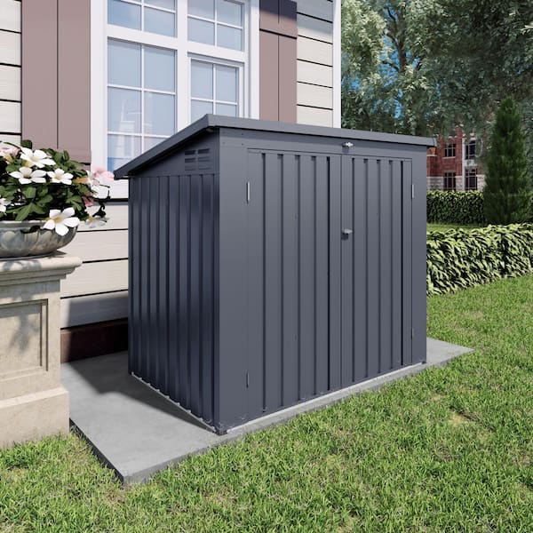 59 in. W x 38 in. D x 44 in. H Metal Trash Can Storage Garbage Bin Shed Stores 2-Trash Can Bin with Lid in Gray