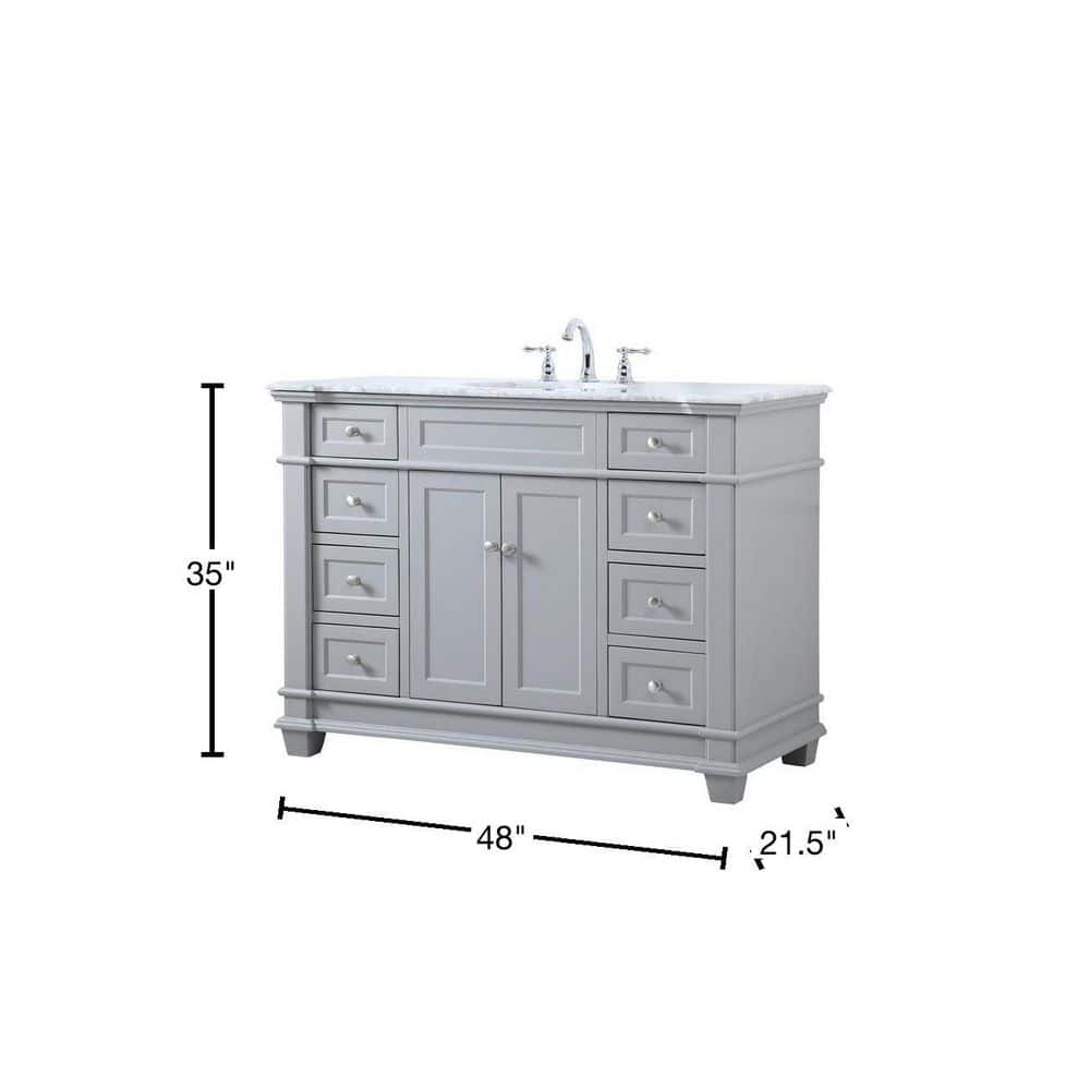 Wesley 48" Gray Solid Wood and Marble Single Bathroom Vanity