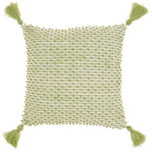 Green Embroidered 18 in. x 18 in. Indoor/Outdoor Throw Pillow